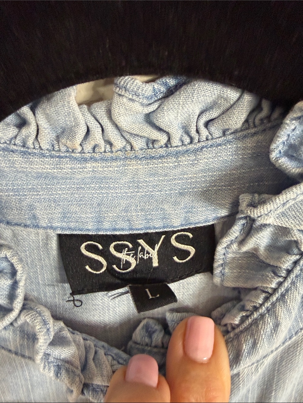 SSYS Denim Ruffle Top Large - Picture 4 of 5